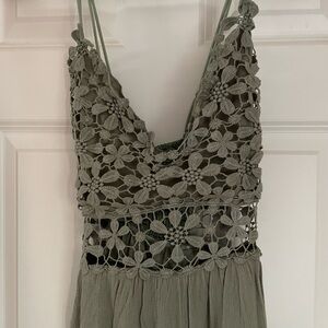 Olive Crochet Inset Boho Dress Size L